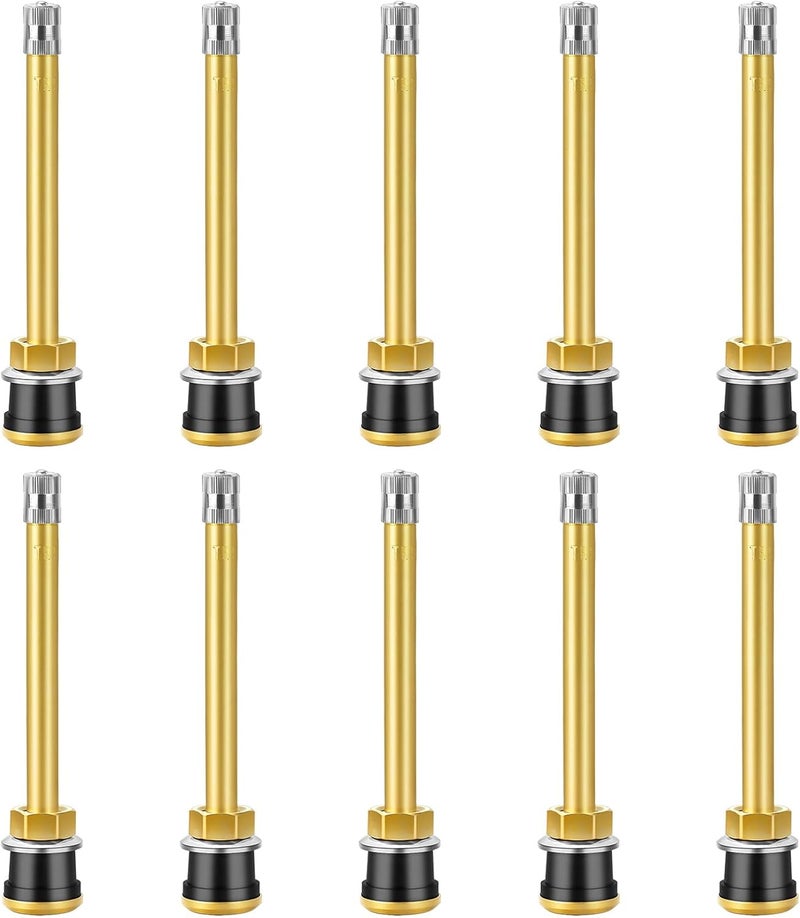 Dueilgo 10Pcs TR572 Truck Valve Stems, Length 3.94'' Straight Brass Clamp in Tubeless Truck Tire Valve Stems for Approx 0.625inch Diameter Valve Rim Holes - Image 1